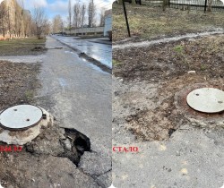 После обращения депутата Сергея Асташкина был устранен провал на пешеходной дорожке в 8 округе